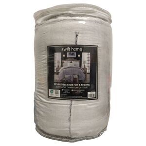 Swift Home 3pc Reverible Faux Fur & Sherpa Comforter Set, Full/Queen - Grey